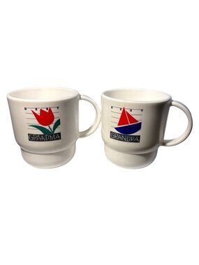 Best Grandma & Grandpa Tupperware Mugs White Red Blue Tulip Sailboat